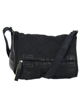 Authentic CHANEL Sports Shoulder Bag Nylon Black CC